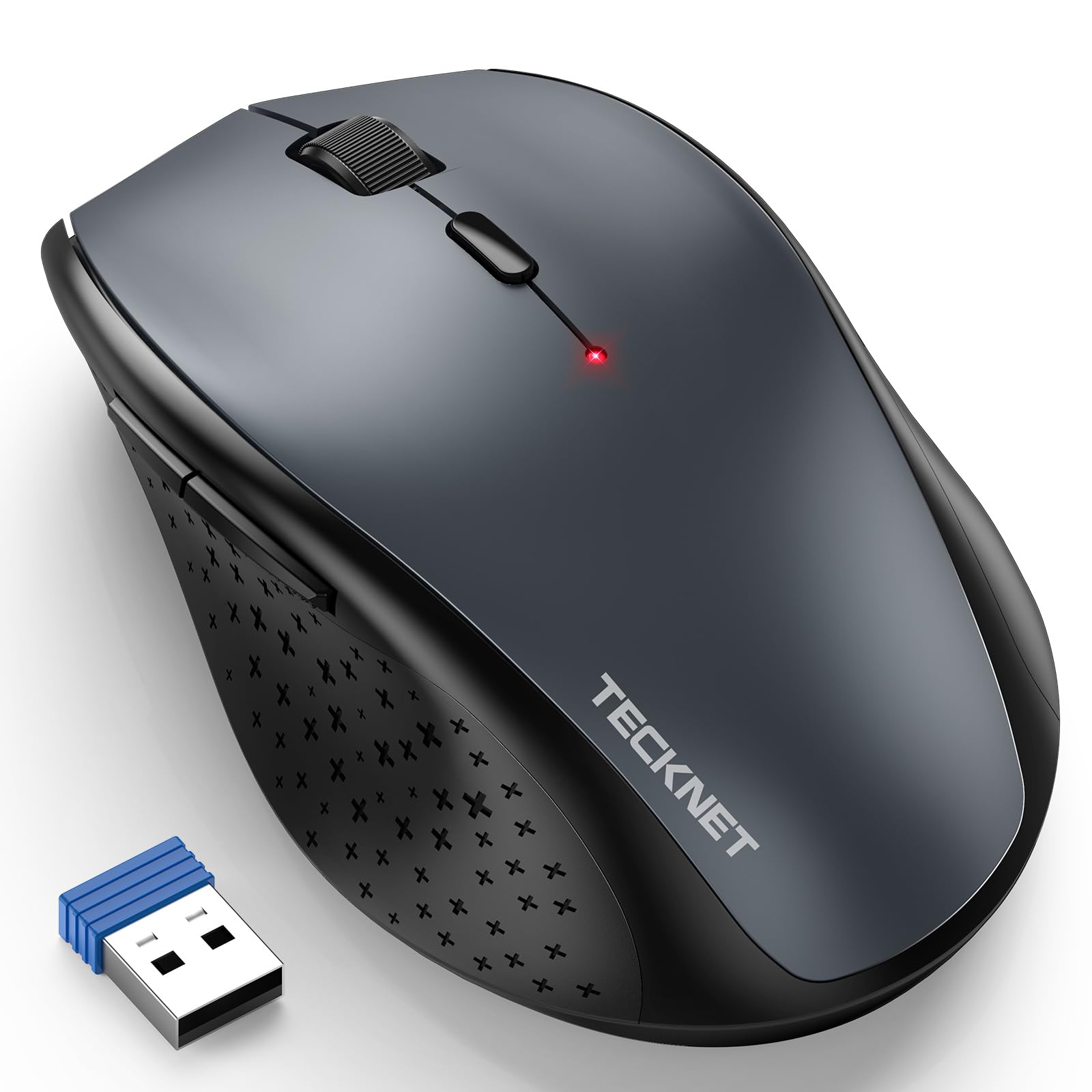 A computer mouse connected to a laptop with a progress bar indicating installation or update.