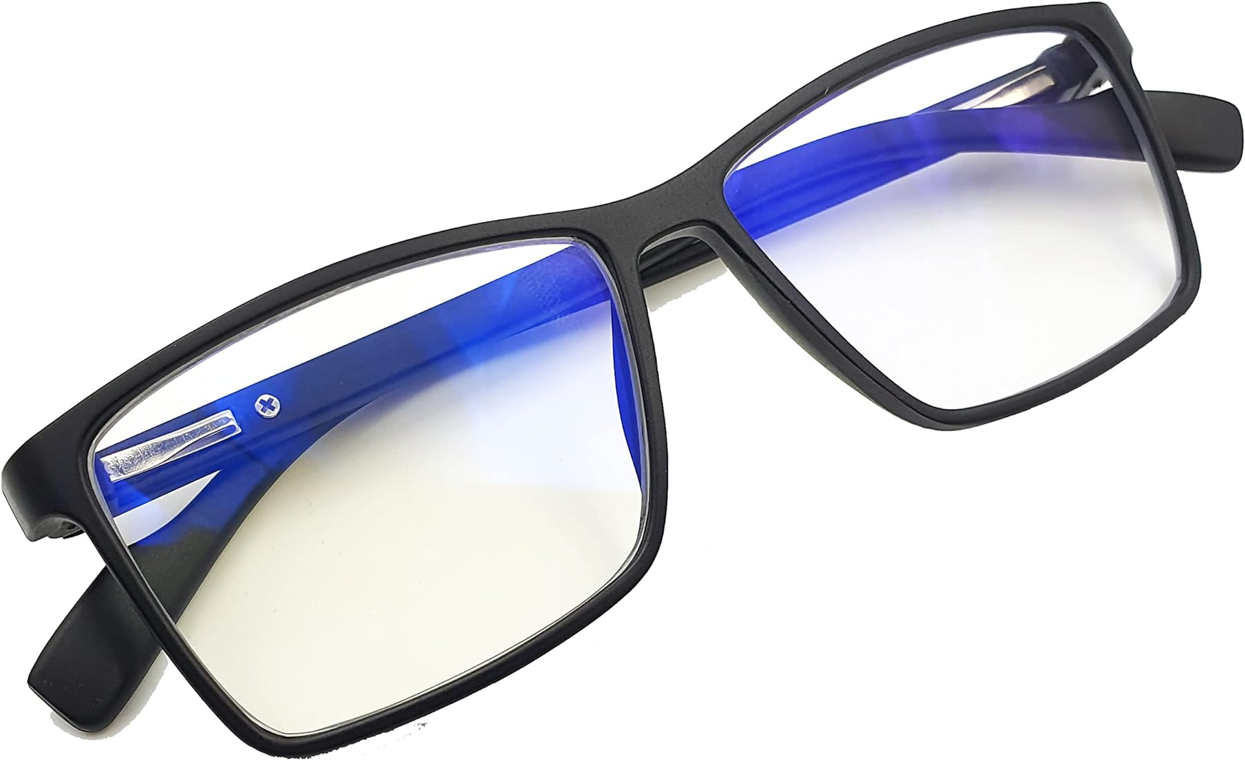 A pair of glasses with a blue light filter.