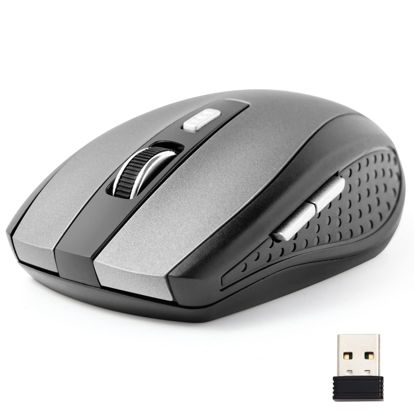 A picture of a wireless mouse and a computer/laptop.
