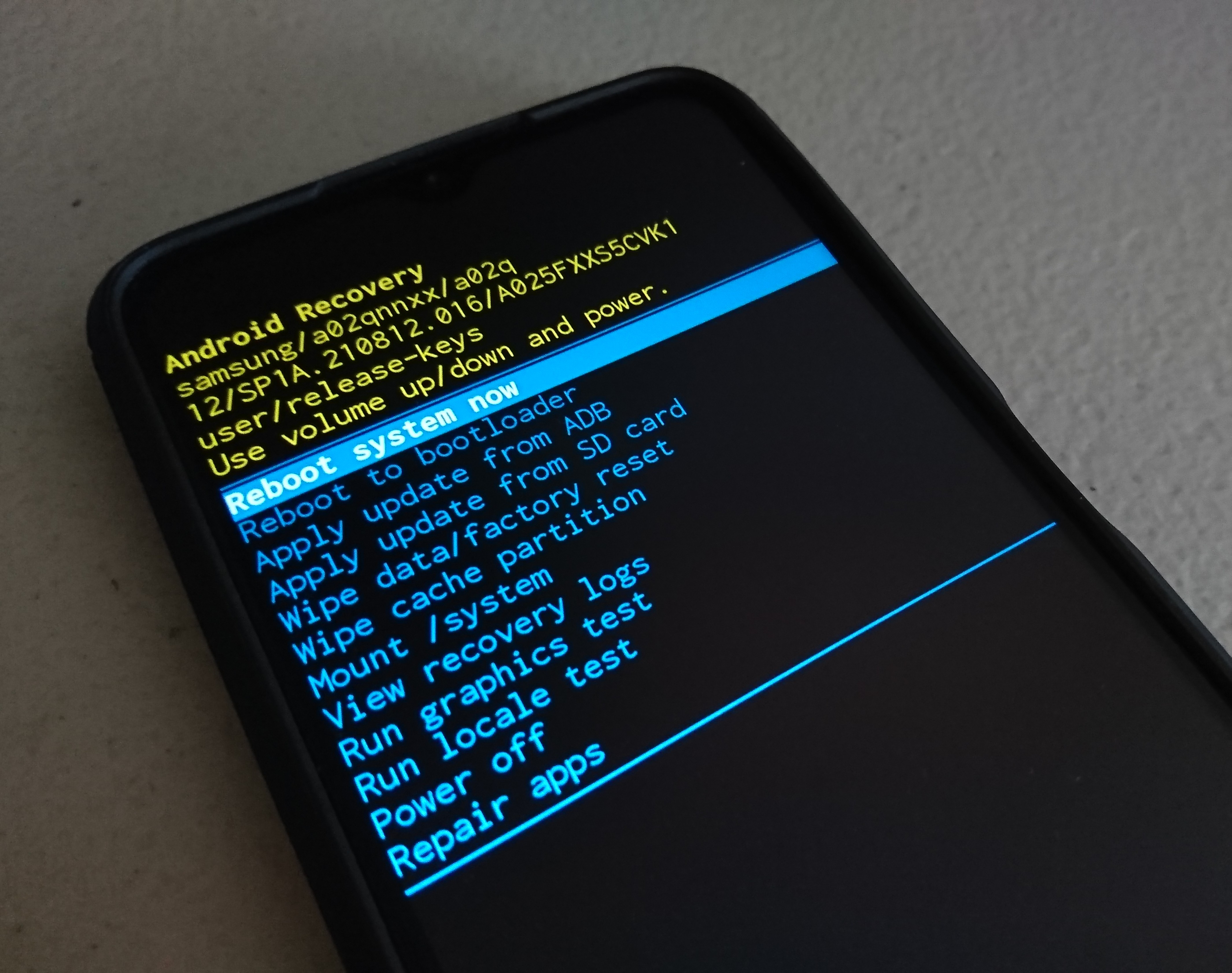 Android system recovery menu