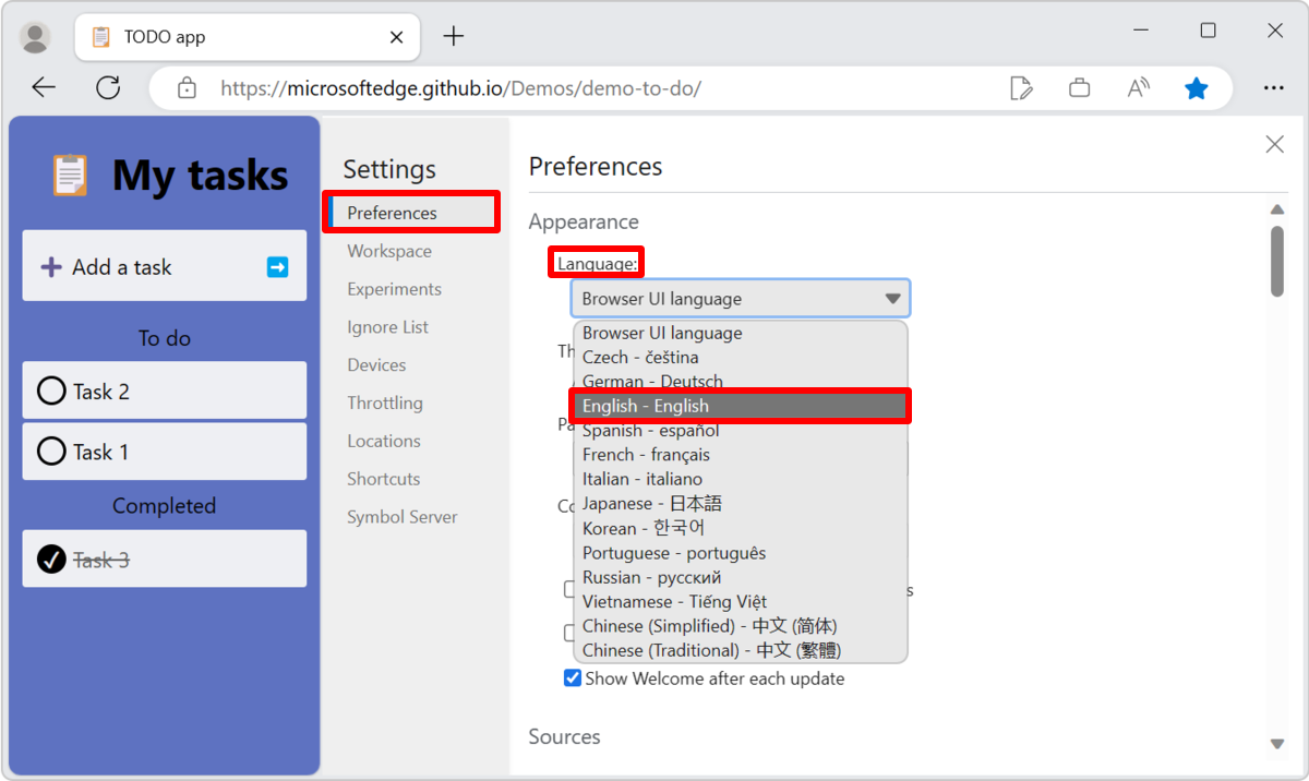 Browser settings and security software interface