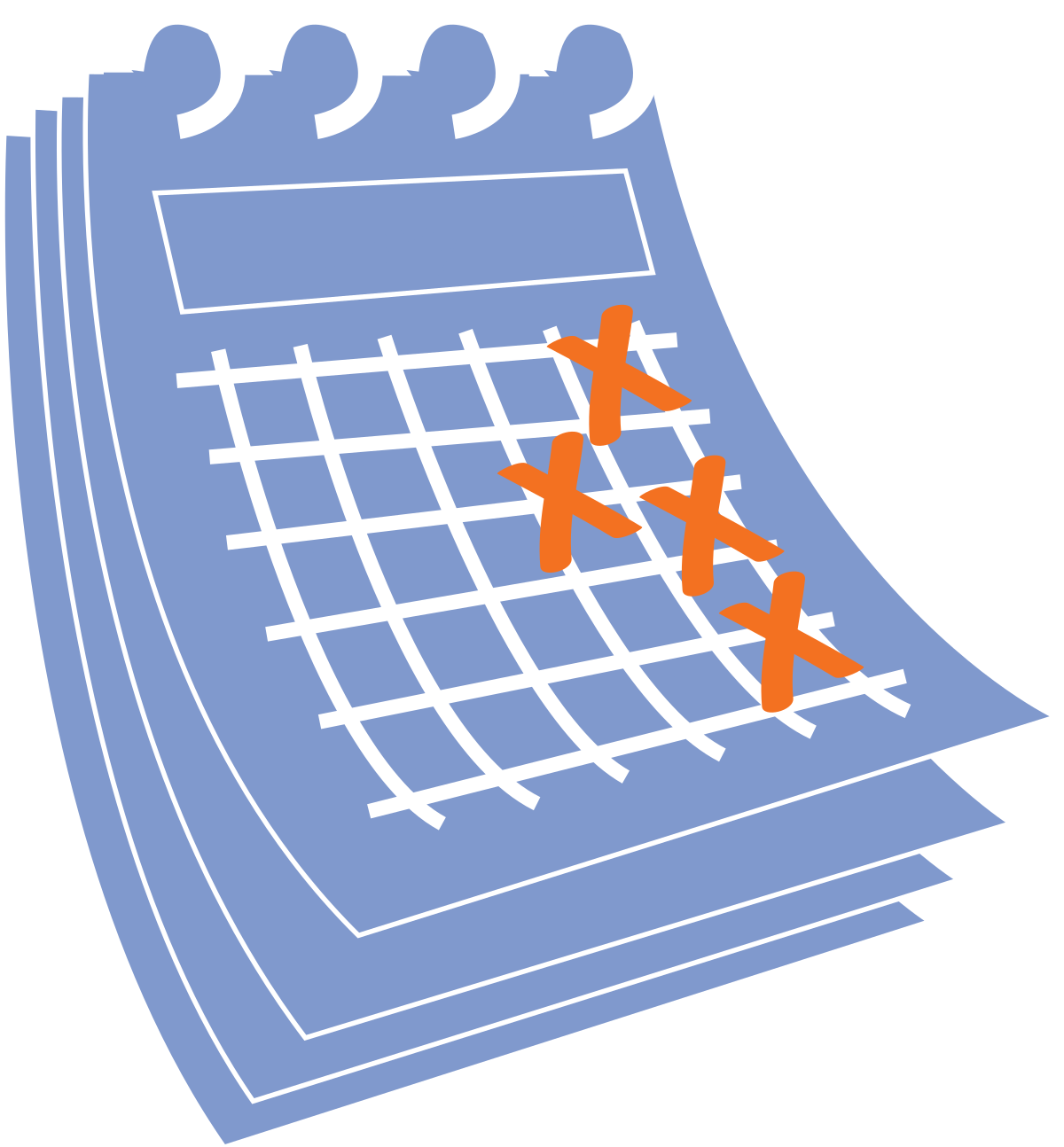 Calendar with crossed-out deadlines