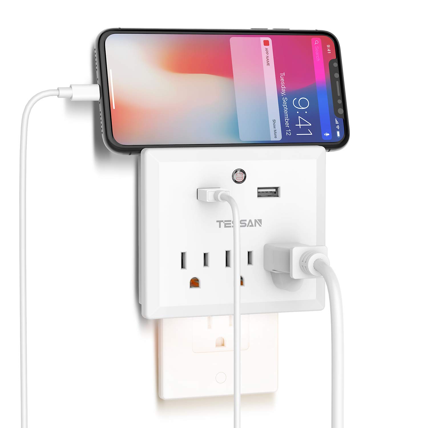 Charging cable plugged into a wall socket