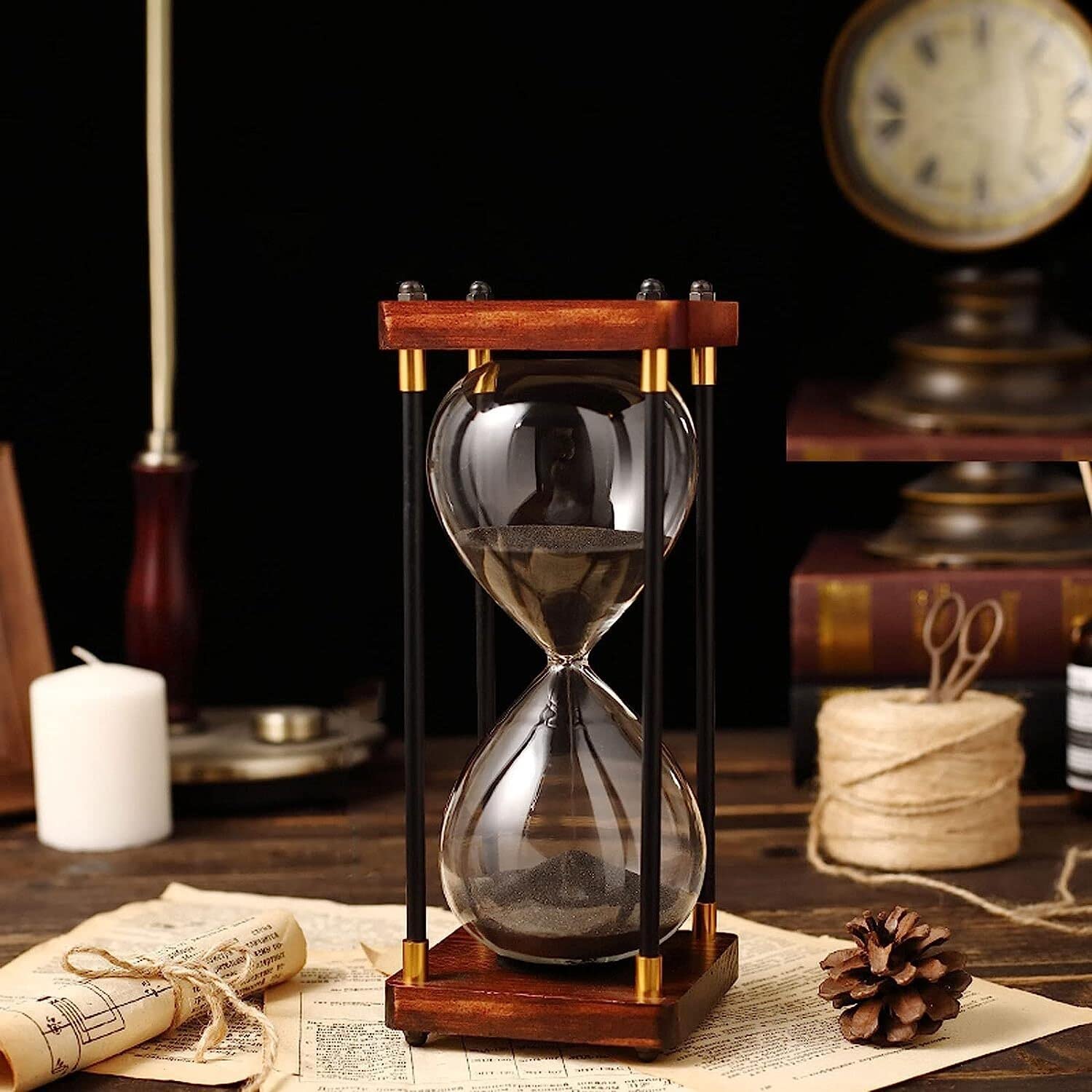 Clock with a timer or hourglass