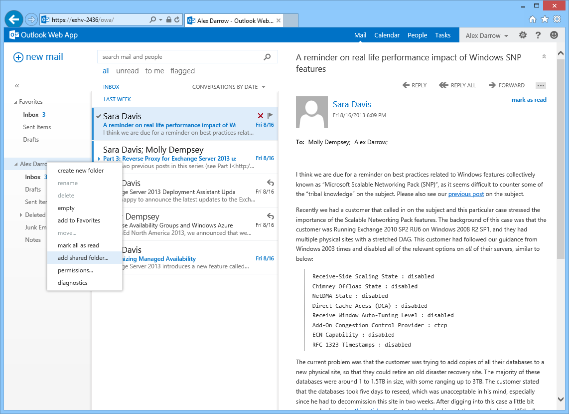 Configuration settings in Outlook 2013