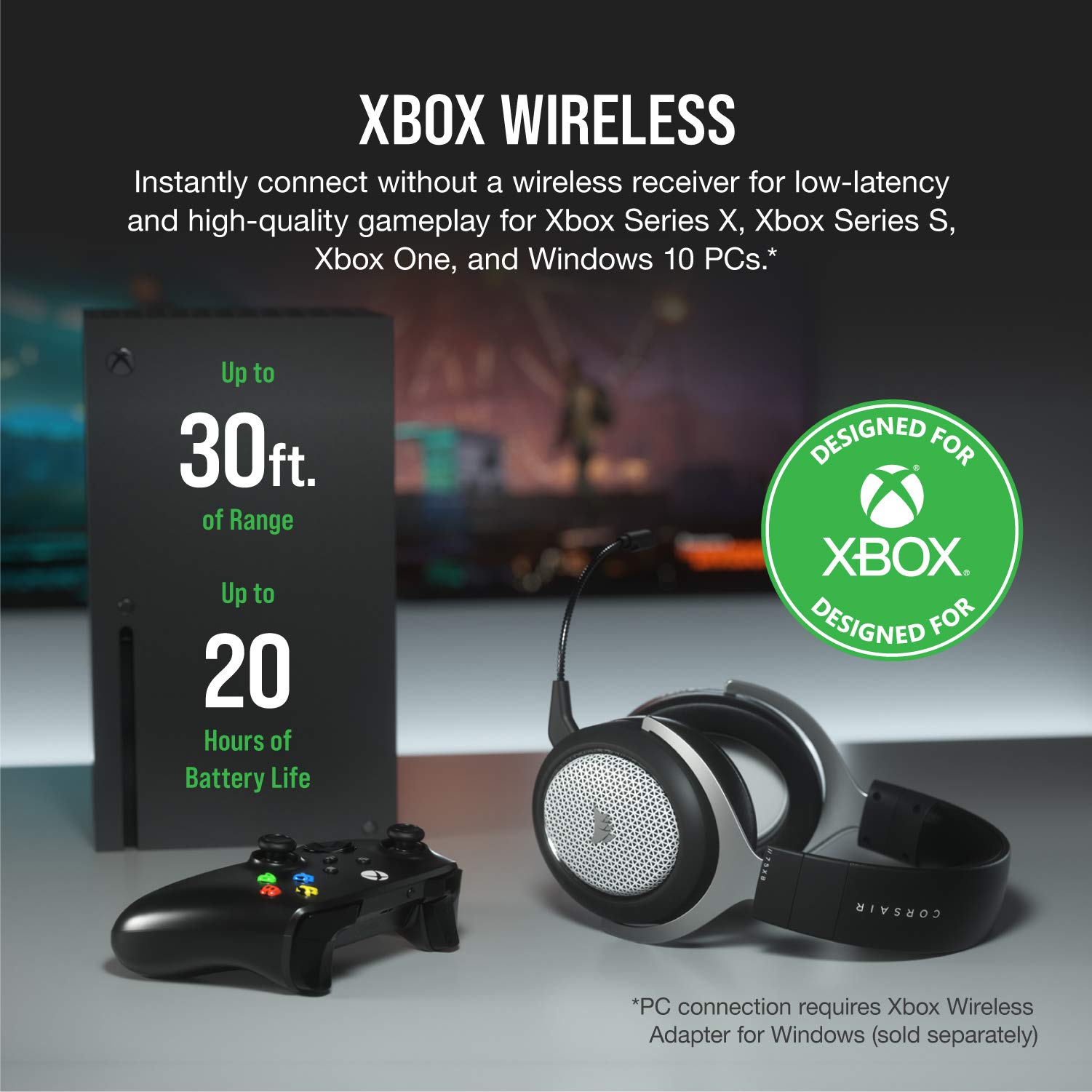 Corsair headset connected to an Xbox One controller
