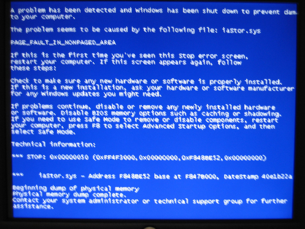 Error message on computer screen
