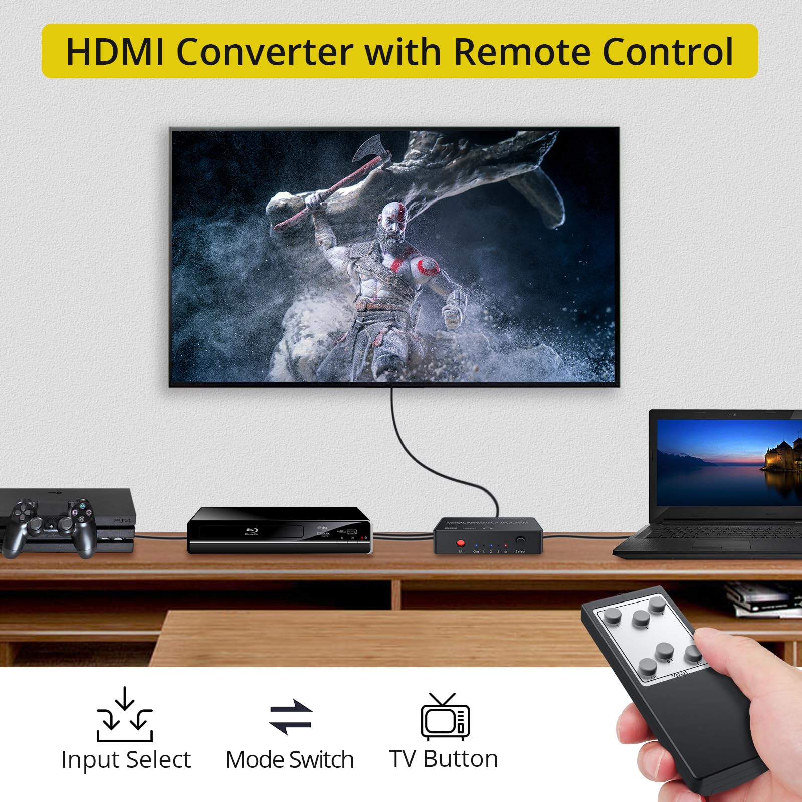 Make sure that the TV is set to the correct input source for the HDMI connection.
Use the TV remote or the buttons on the TV itself to navigate through the input sources and select the appropriate HDMI input.