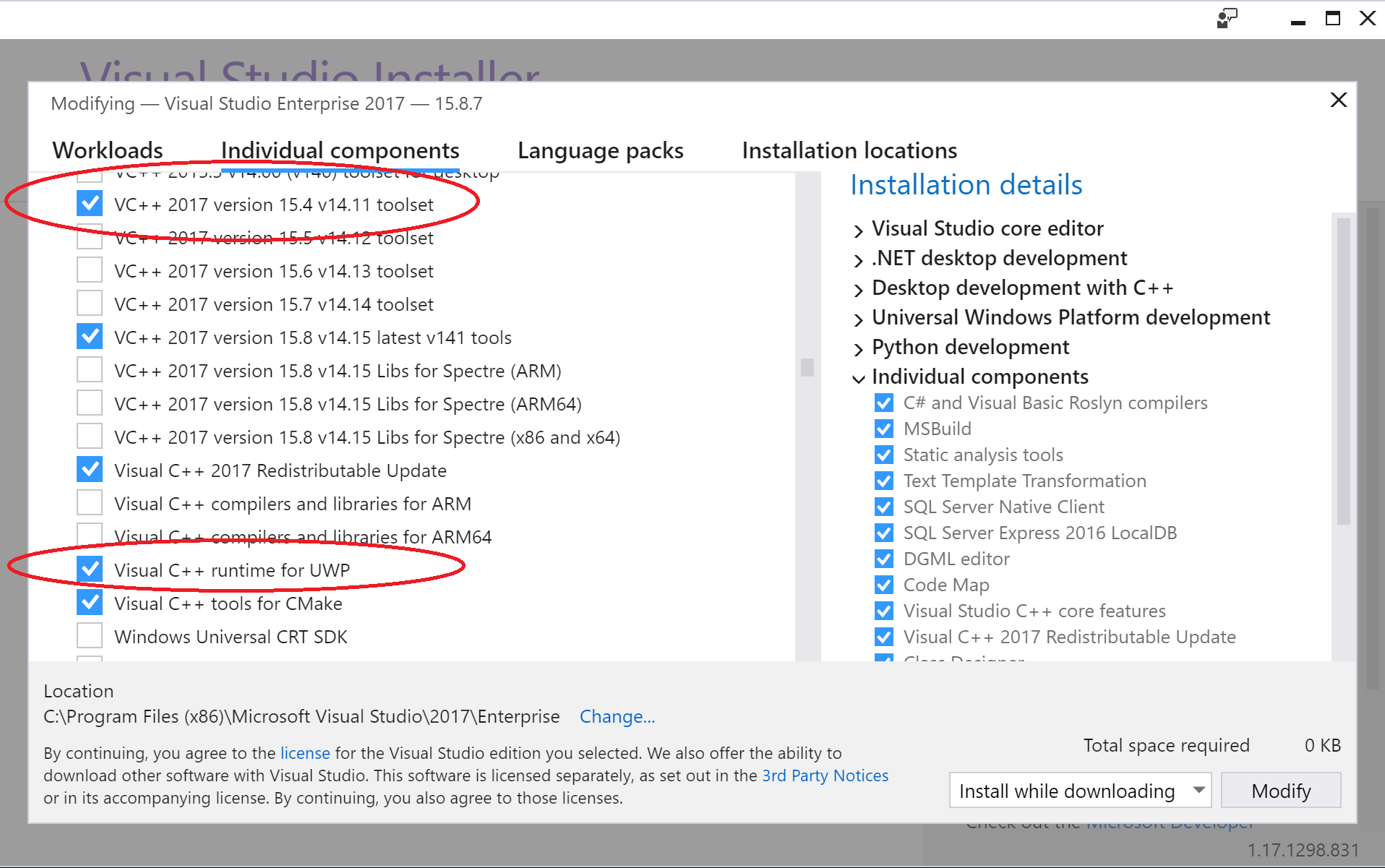 Microsoft Universal C Runtime installation screen