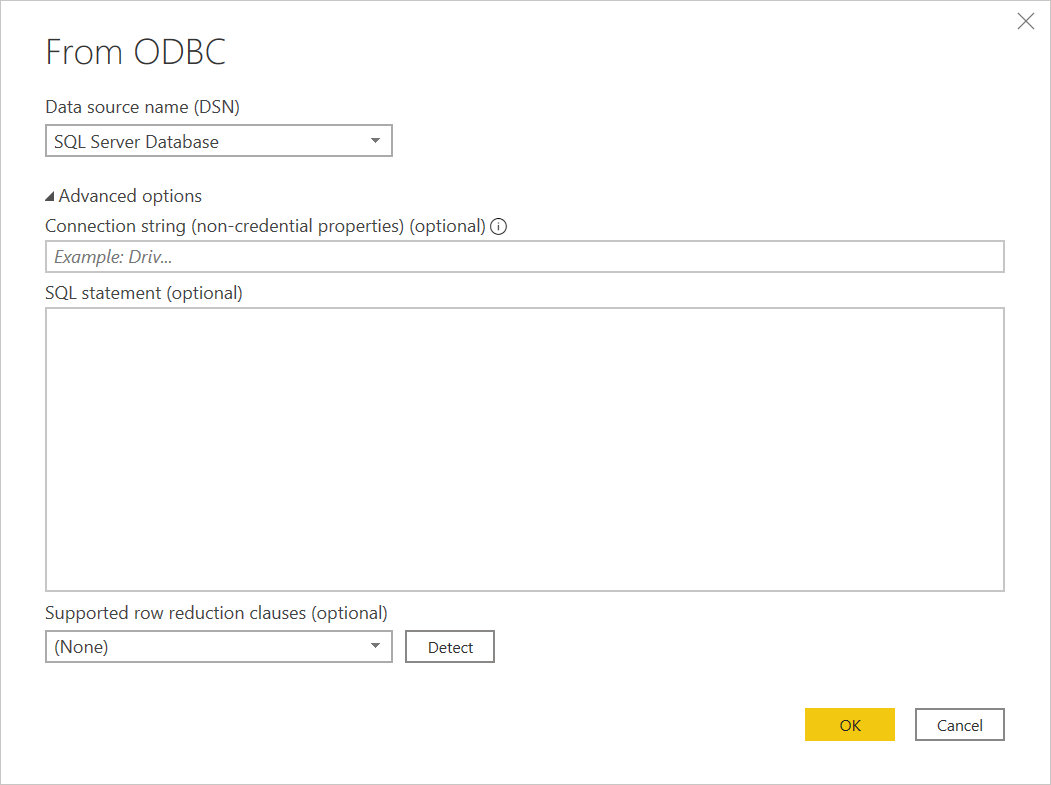 ODBC configuration settings