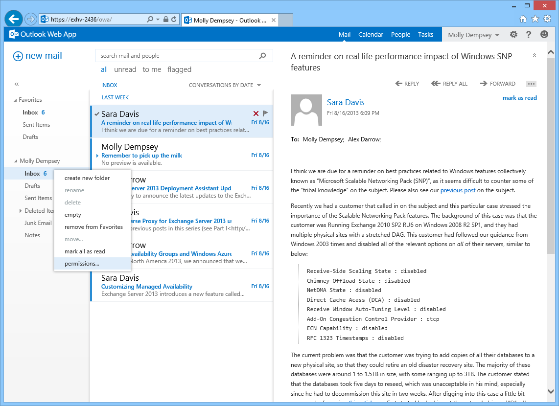 Outlook 2016 and 2013 interface