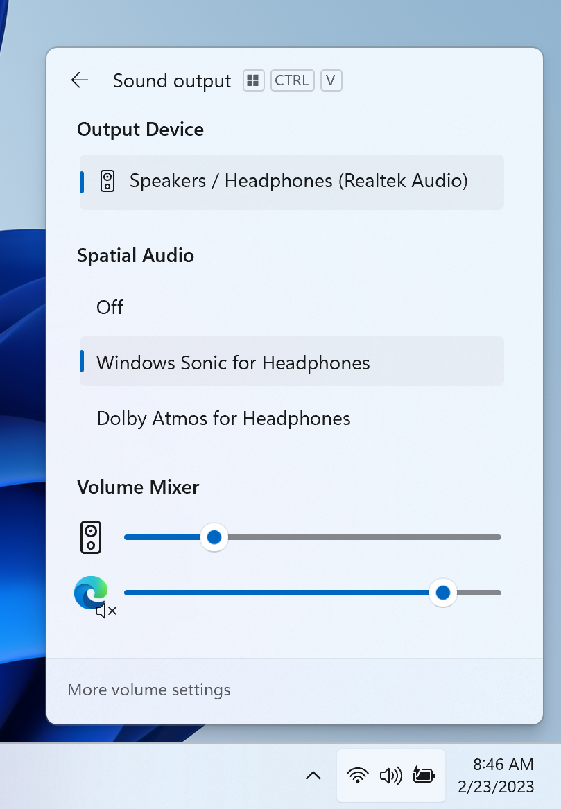 Right-click on the Volume icon in the taskbar and select Open Sound settings.
Under the Output section, select the correct audio device from the dropdown menu.