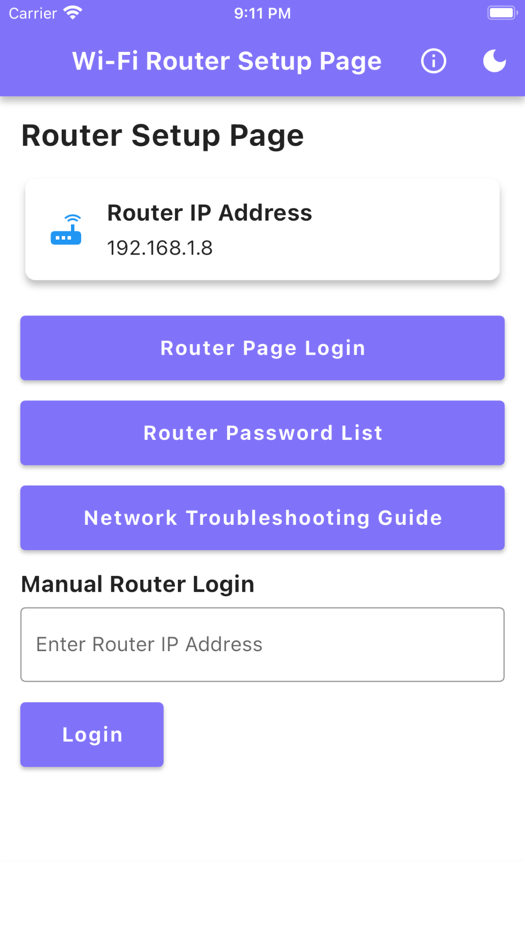 Router's default page