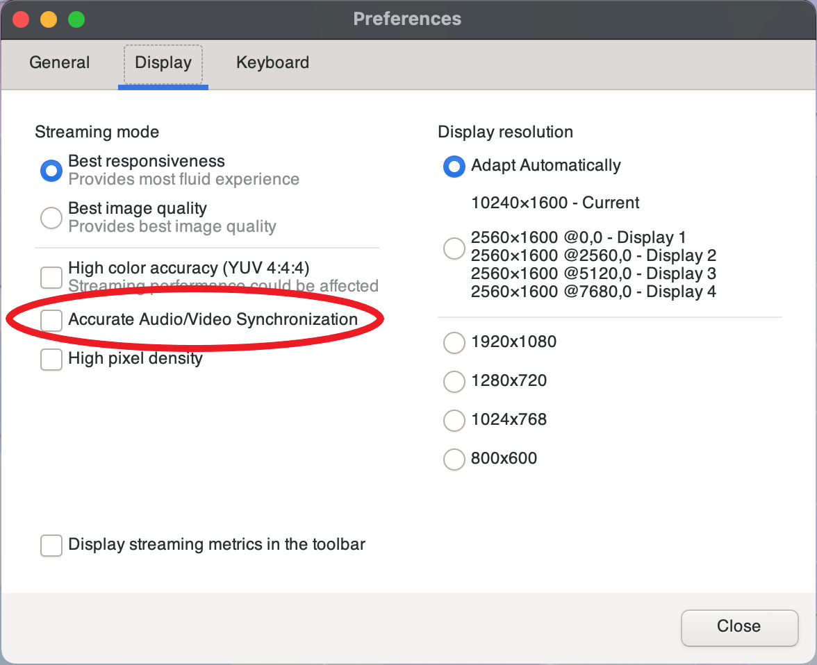 Video and audio synchronization settings