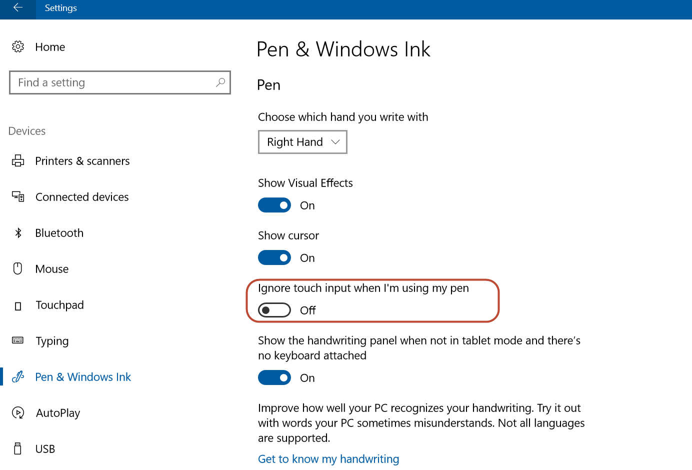 Windows Ink settings