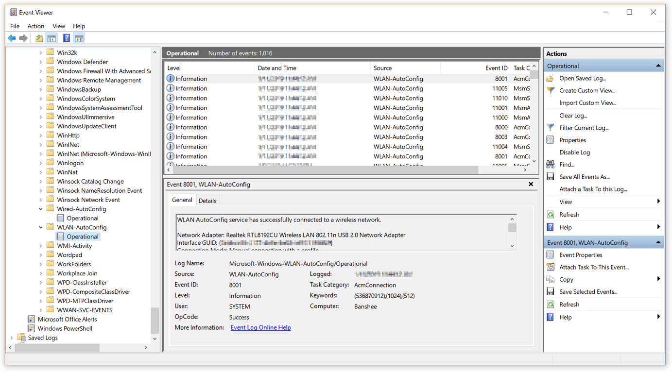 WLAN AutoConfig Service settings menu