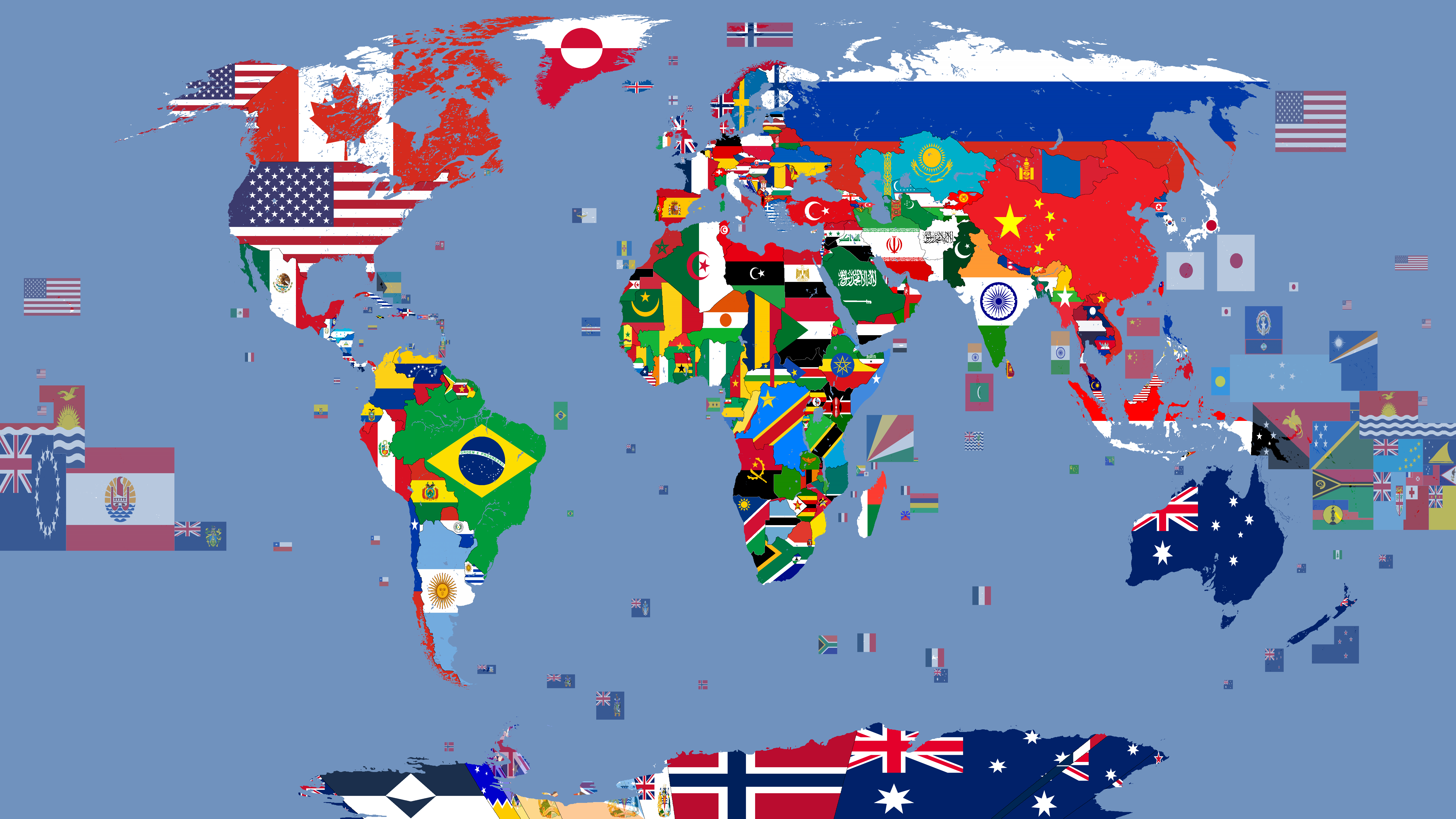 World map with different flags