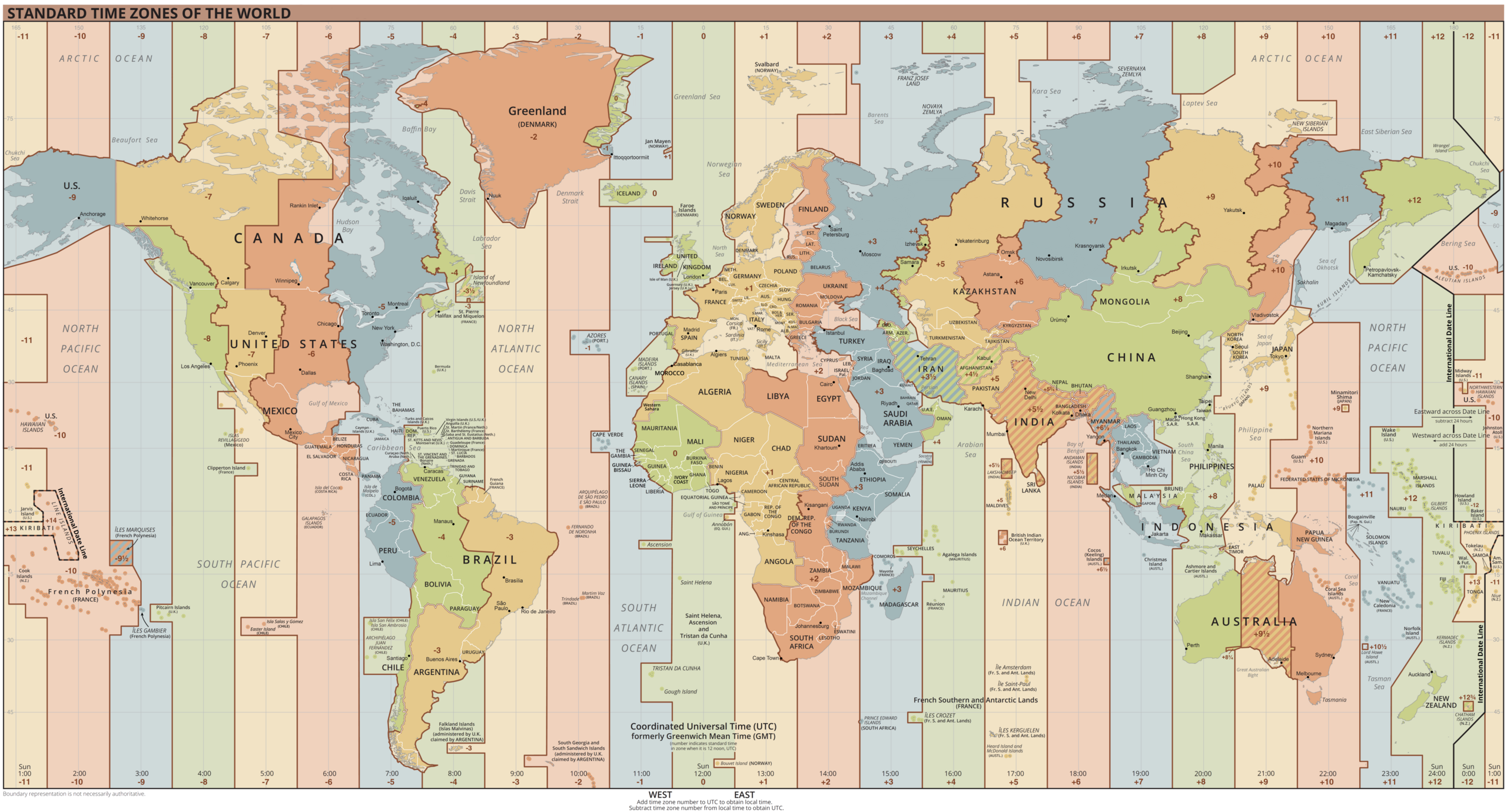 World map with different time zones