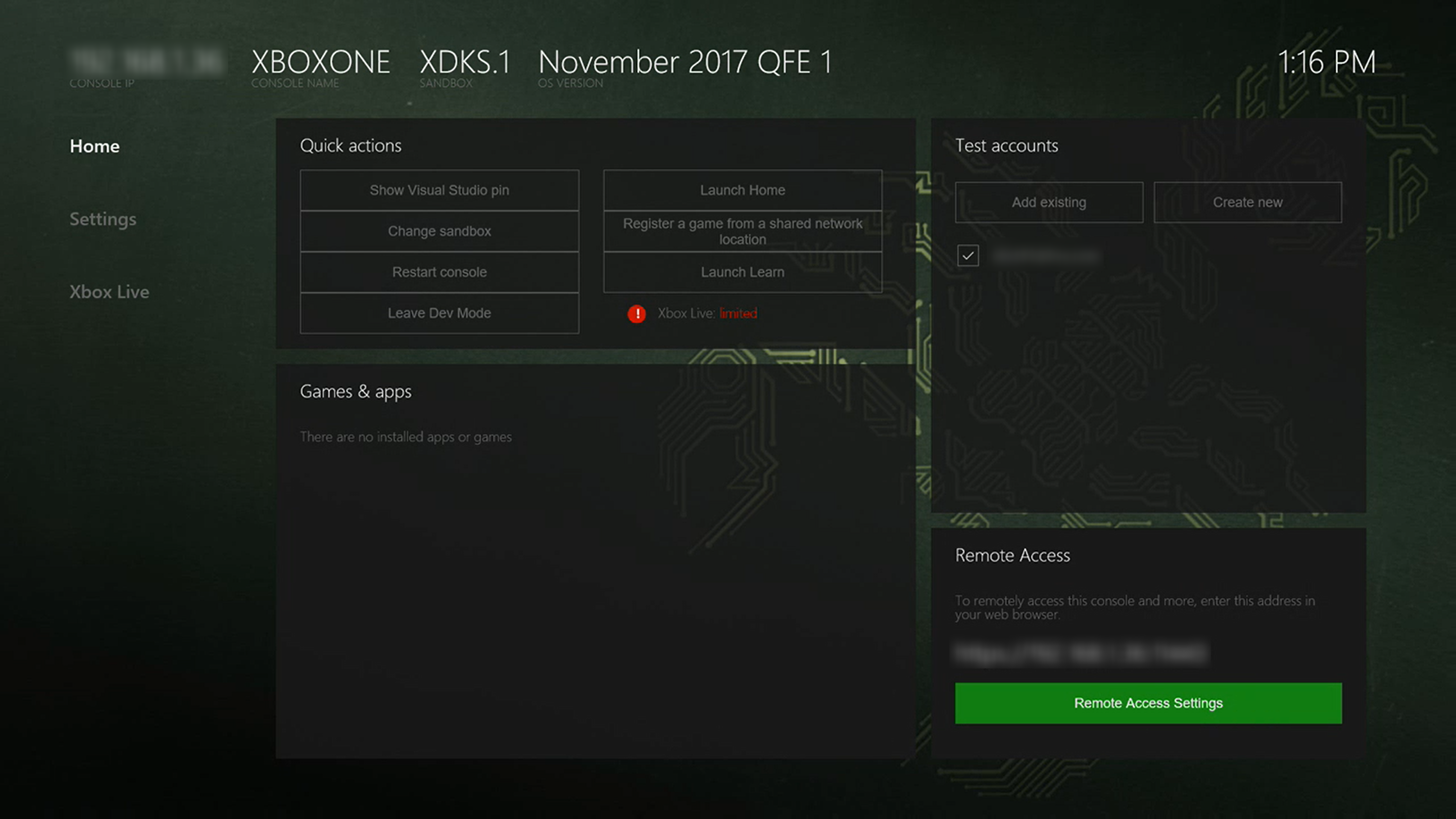Xbox One X system settings menu
