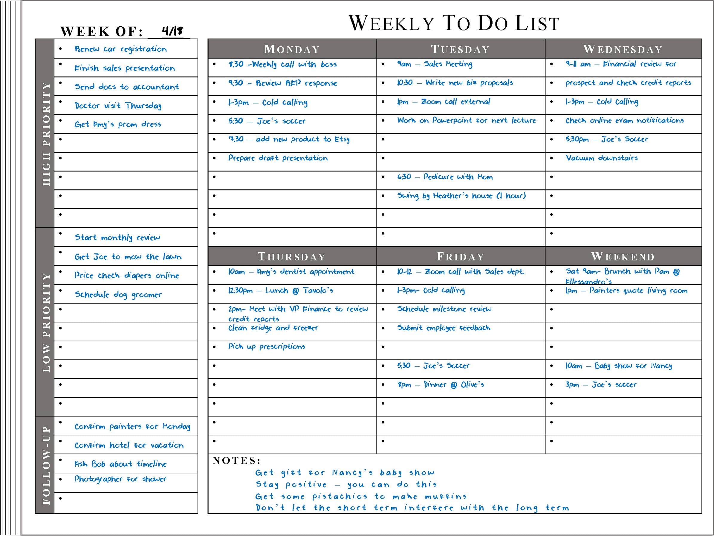 Checklist or calendar with checkboxes