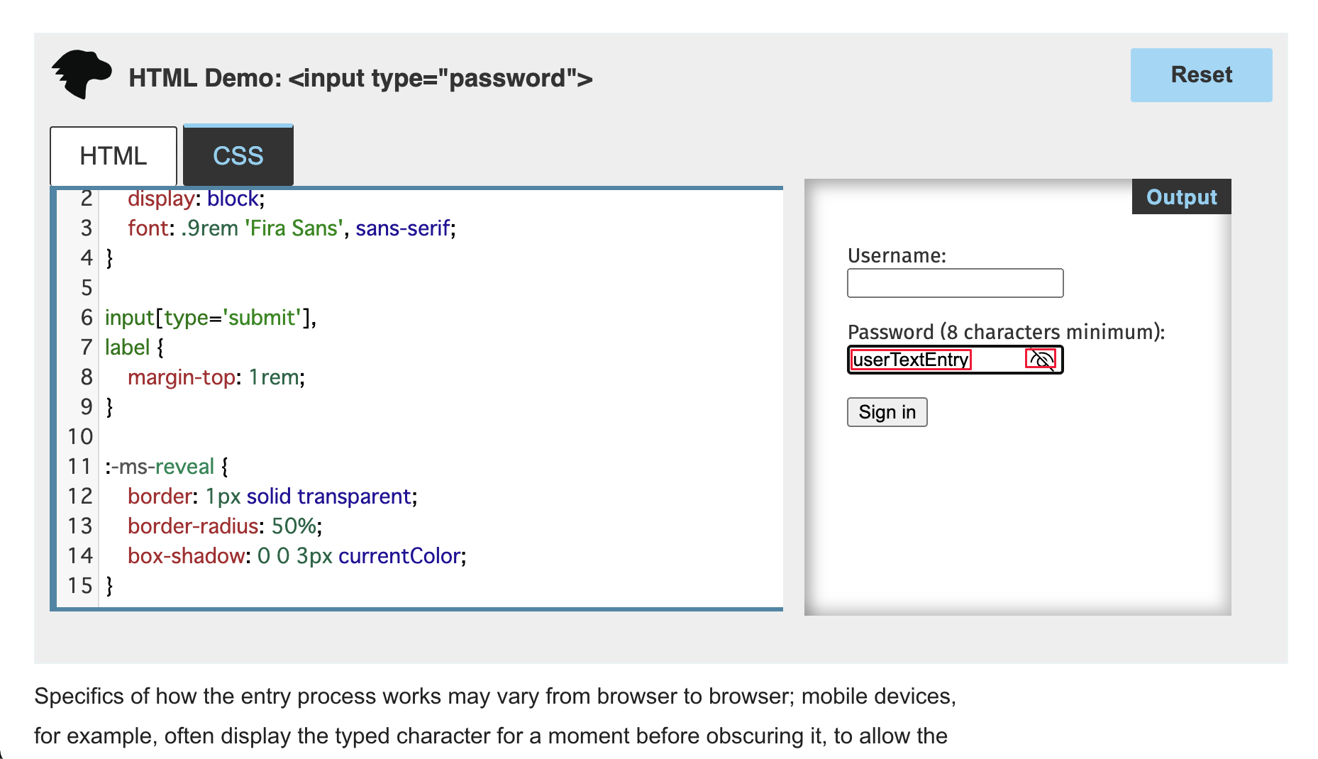 Username and password input fields