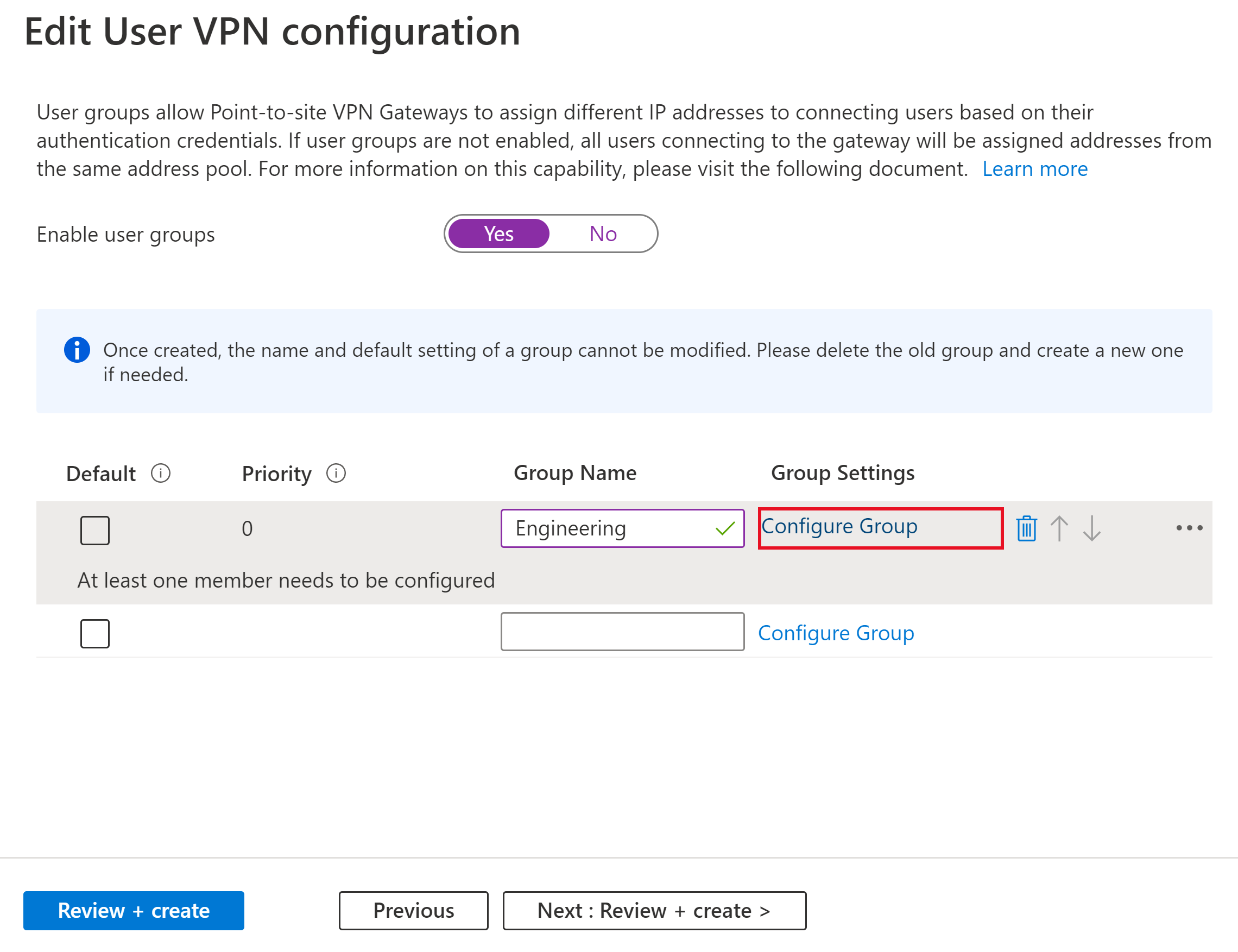 Valid VPN server IP address configuration page